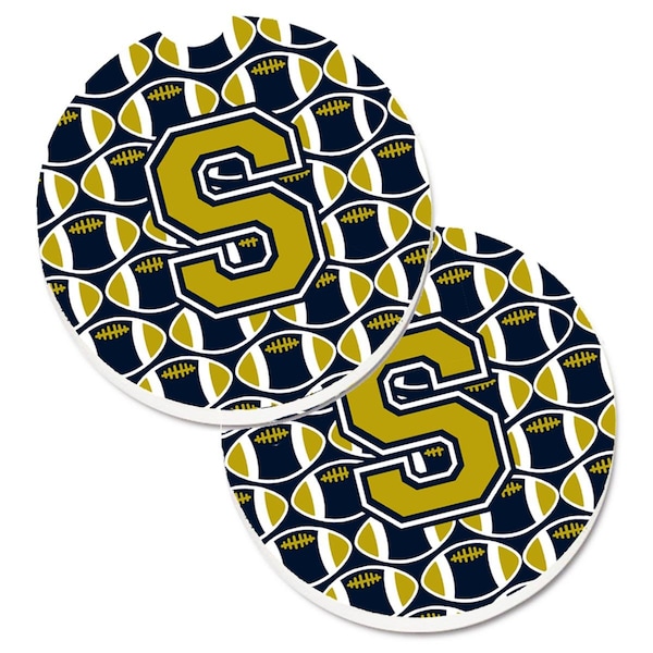Carolines Treasures Letter S Football Blue and Gold Set of 2 Cup Holder Car Coaster CJ1074-SCARC - main